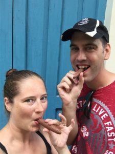 Taking silly selfies with our chocolate cigars!